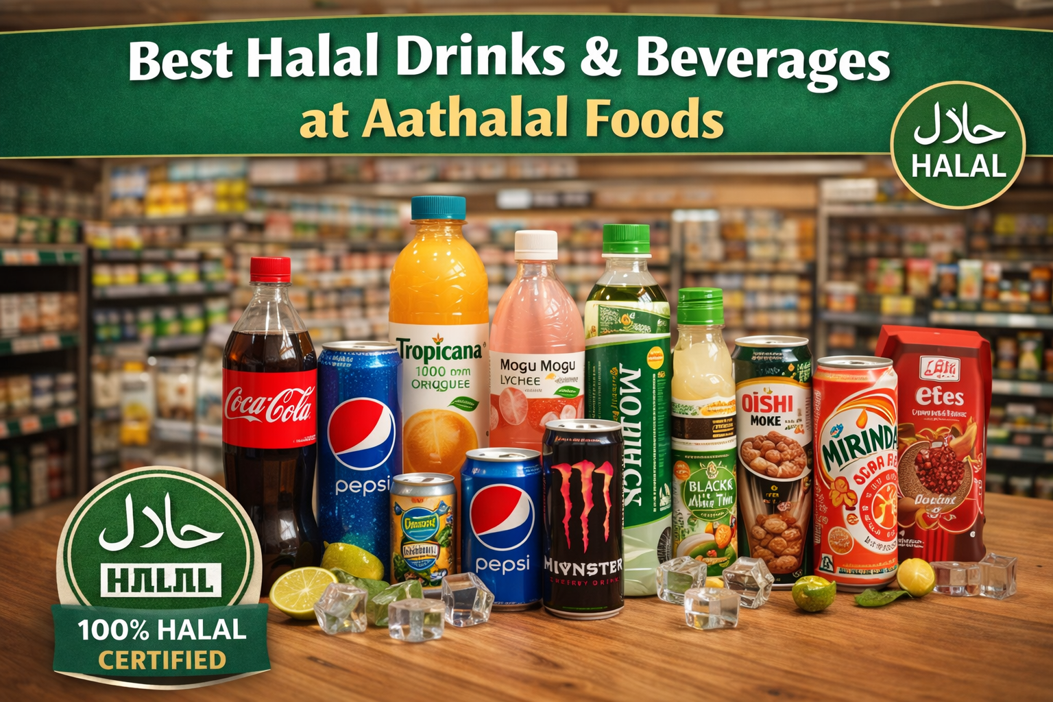 Collection of halal drinks and beverages available at Aahalal Foods