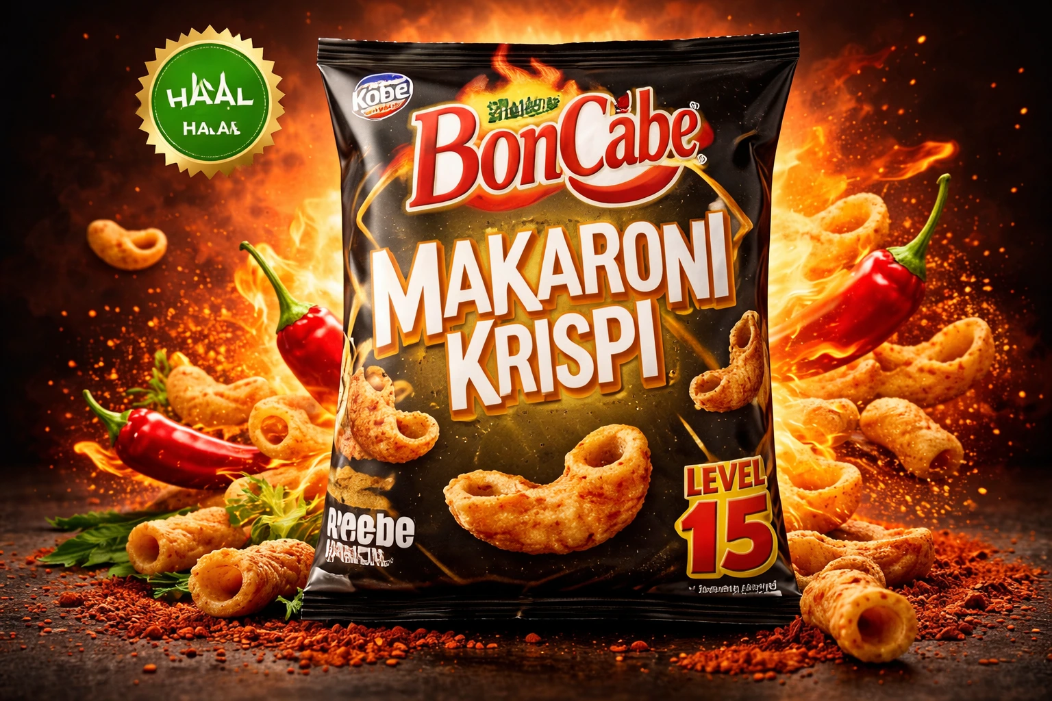 Kobe BonCabe Makaroni Krispi Level 15 spicy crunchy snack pack