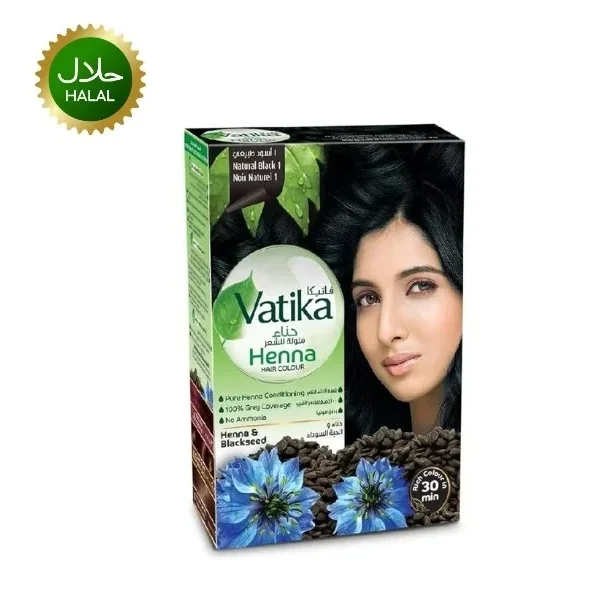 Vatika Hair Color Henna & Black Seed natural herbal hair dye covers grey hair nourishes scalp strengthens hair and gives natural shine
