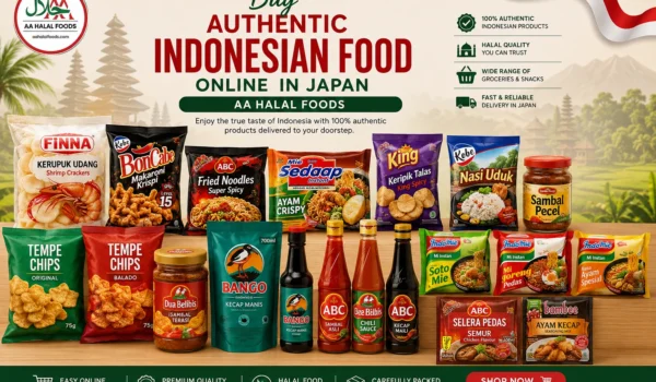 Authentic Indonesian food products online in Japan at AA Halal Foods including snacks, noodles, sauces, and halal groceries.