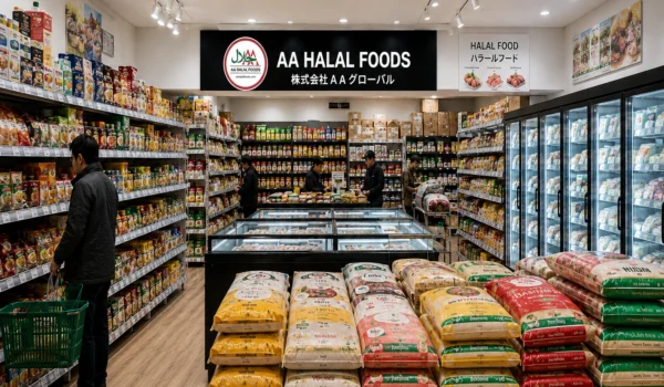 AA Halal Foods Japan online grocery store offering halal food products, fresh groceries, and home delivery service