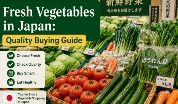 Fresh vegetables in Japan supermarket display with high-quality produce selection