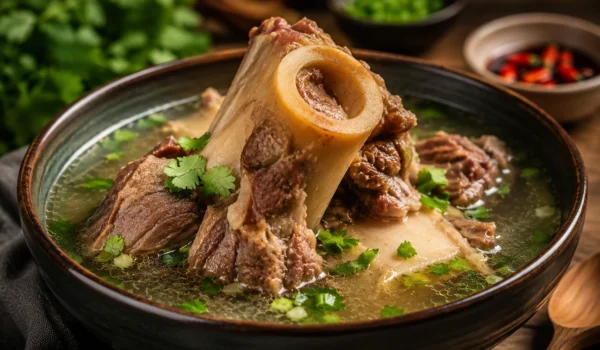 Beef bone soup simmered in a nutritious broth with herbs