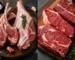Grilled lamb and beef steak served on a wooden plate for comparison